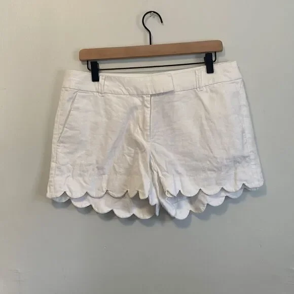 J. Crew White Partial Linen Scalloped Edge Hem Shorts Size 8 - Picture 1 of 8